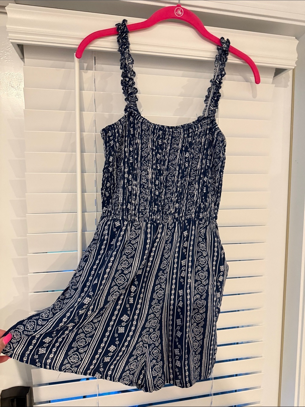 Lily Rose Navy Blue & White Printed Women’s Shorts Romper